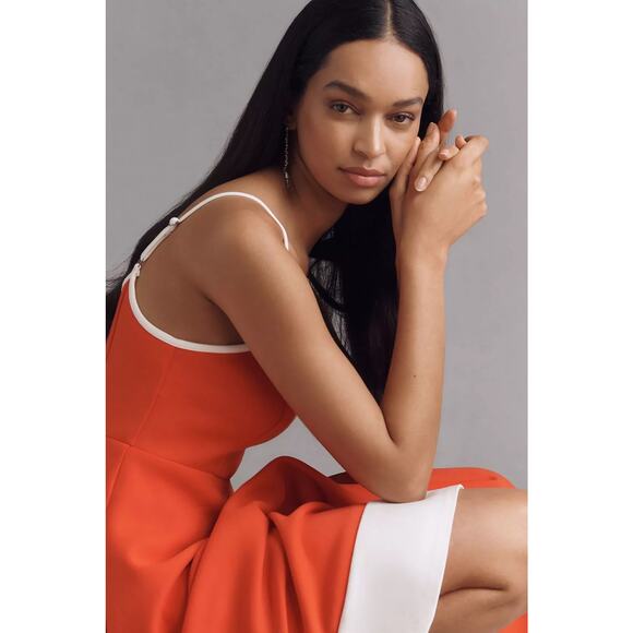 nwt ANTHROPOLOGIE MAEVE sz 2X A-line color block midi dress in red - Picture 4 of 4